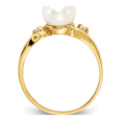 14K Yellow Gold 1/20 ct tw Freshwater Cultured Pearl & Diamond Ring – view 2