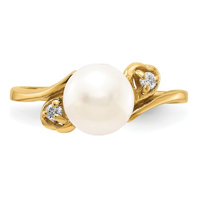 14K Yellow Gold 1/20 ct tw Freshwater Cultured Pearl & Diamond Ring – view 4