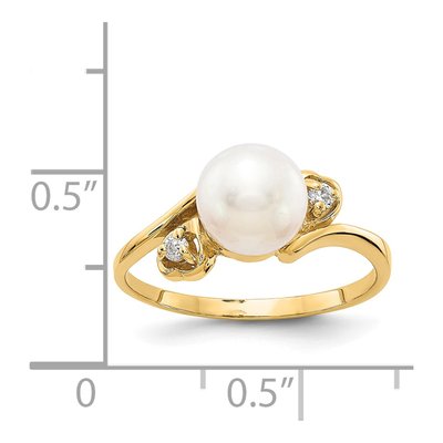 14K Yellow Gold 1/20 ct tw Freshwater Cultured Pearl & Diamond Ring – view 5