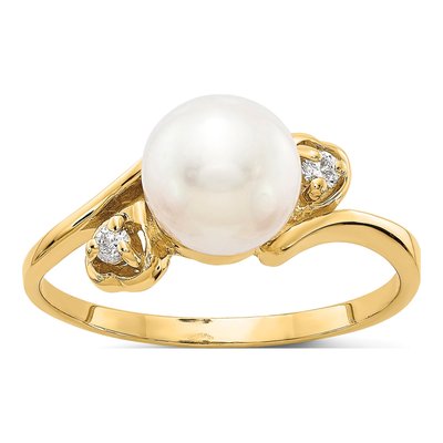 14K Yellow Gold 1/20 ct tw Freshwater Cultured Pearl & Diamond Ring