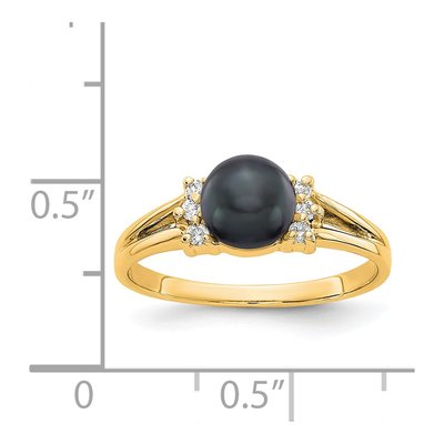 14K Yellow Gold 1/15 ct tw Black Freshwater Cultured Pearl & Diamond Ring – view 2