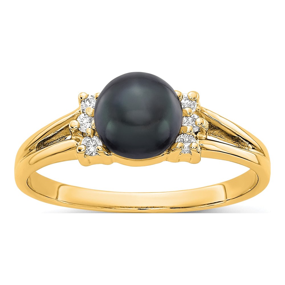 14K Yellow Gold 1/15 ct tw Black Freshwater Cultured Pearl & Diamond Ring