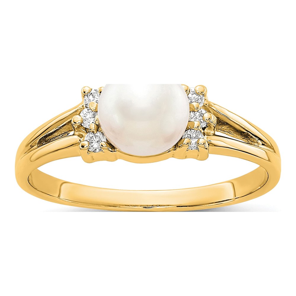 14K Yellow Gold 1/15 ct tw Freshwater Cultured Pearl & Diamond Ring