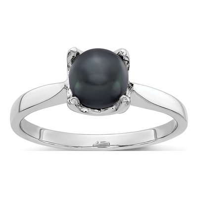 14K White Gold Black Freshwater Cultured Pearl Ring