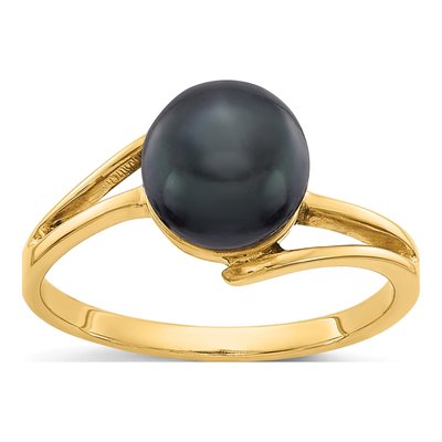 14K Yellow Gold Black Freshwater Cultured Pearl Ring