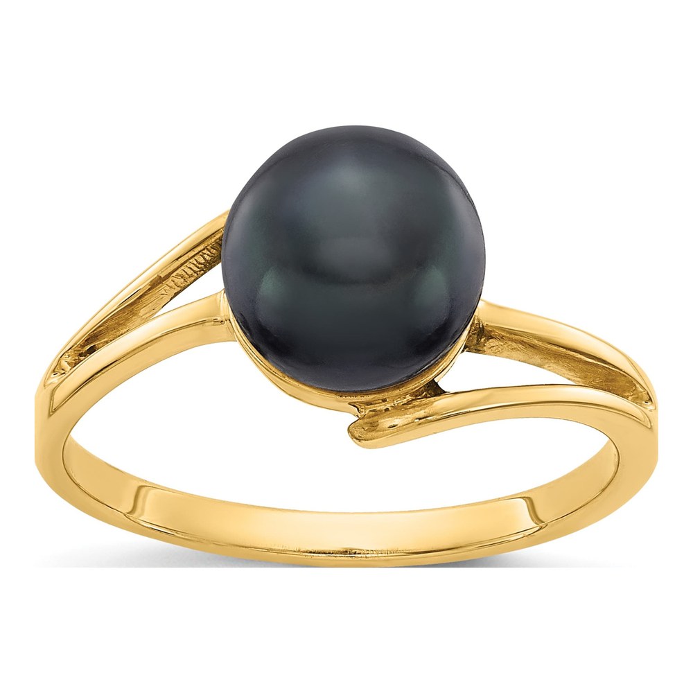 14K 7.5mm Black Freshwater Cultured Pearl Ring