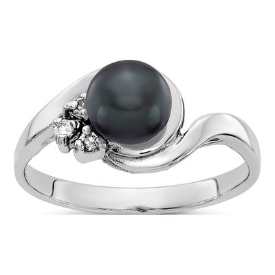 14K White Gold 1/20 ct tw Black Freshwater Cultured Pearl & Diamond Ring