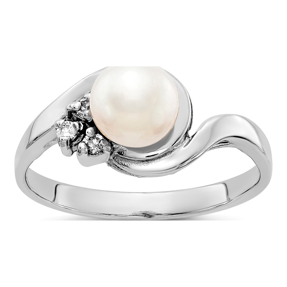 14K White Gold 1/20 ct tw Freshwater Cultured Pearl & Diamond Ring