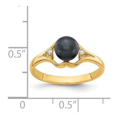 14K Yellow Gold Black Freshwater Cultured Pearl & Diamond Ring – view 2