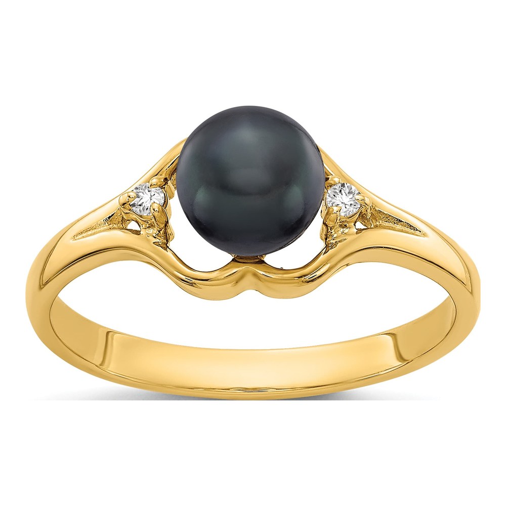 14K Yellow Gold Black Freshwater Cultured Pearl & Diamond Ring