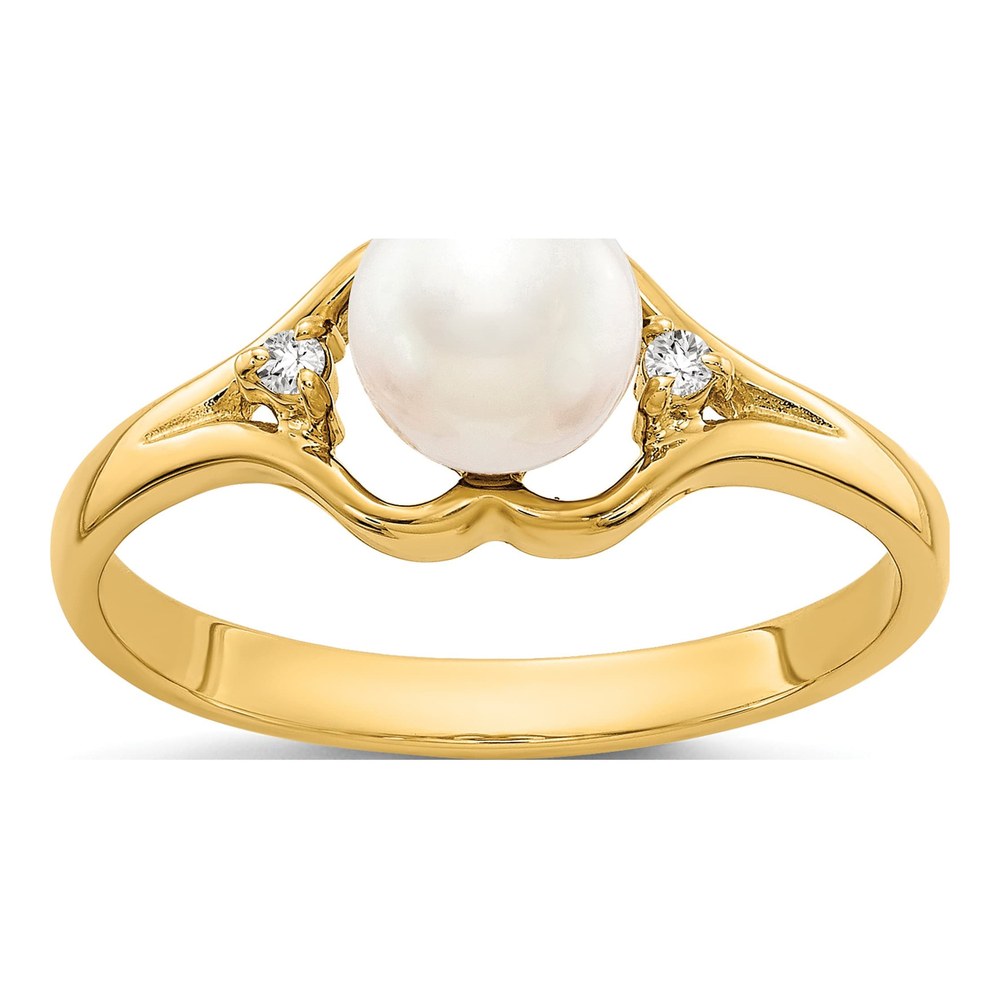 14K 6mm White Freshwater Cultured Pearl And Aa 0.012ct Diamond Ring