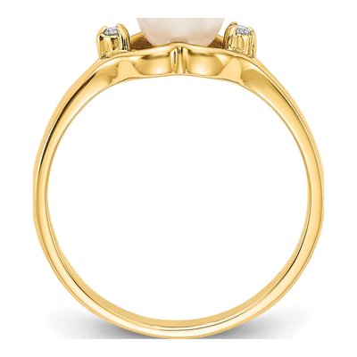14K Yellow Gold Freshwater Cultured Pearl & Diamond Ring – view 2