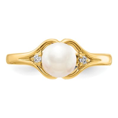 14K Yellow Gold Freshwater Cultured Pearl & Diamond Ring – view 4