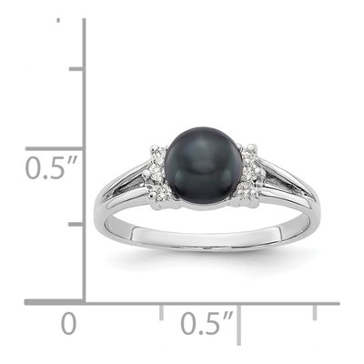 14K White Gold 1/15 ct tw Black Freshwater Cultured Pearl & Diamond Ring – view 2