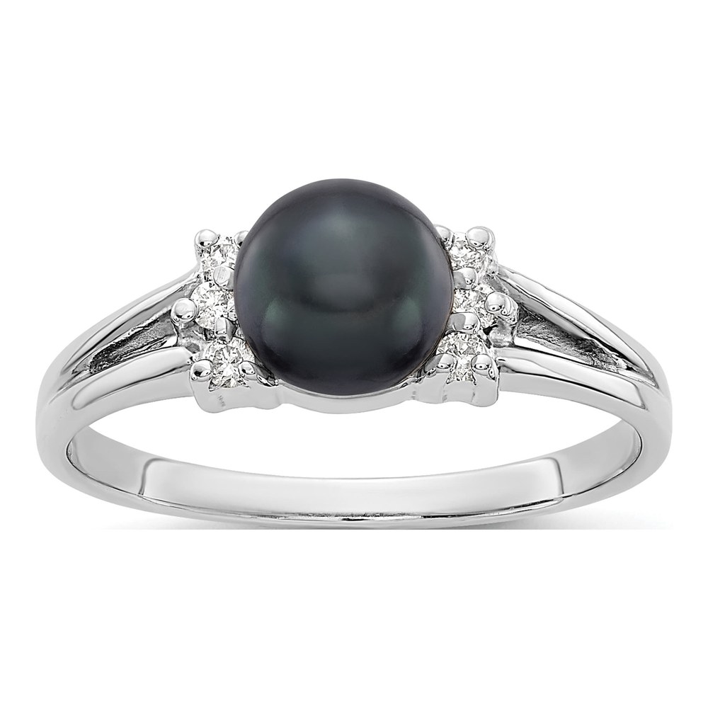 14K White Gold 1/15 ct tw Black Freshwater Cultured Pearl & Diamond Ring