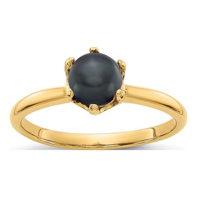 14K Yellow Gold Black Freshwater Cultured Pearl Ring
