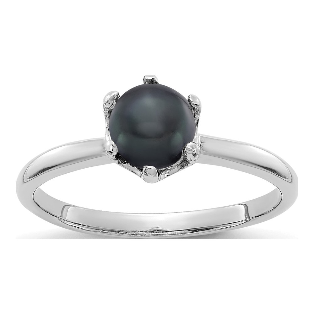 14K White Gold Black Freshwater Cultured Pearl Ring