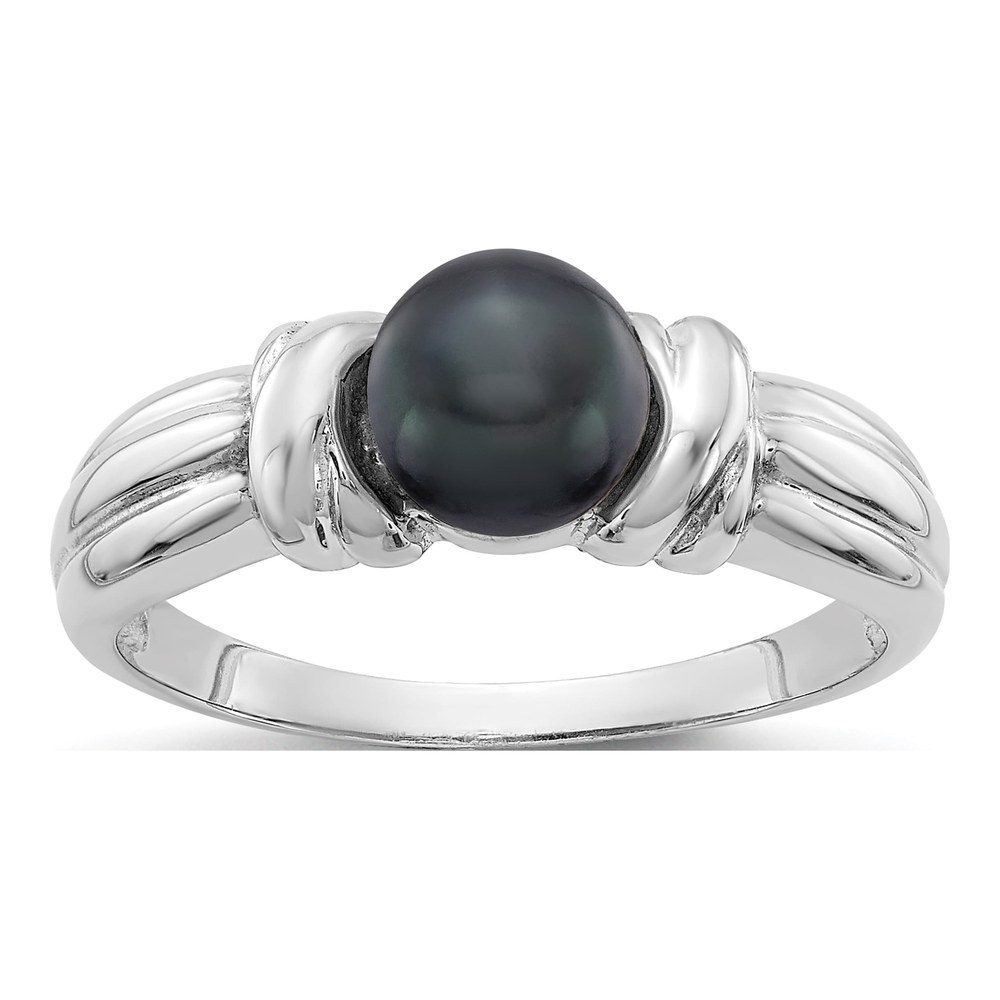 14K White Gold Black Freshwater Cultured Pearl Ring