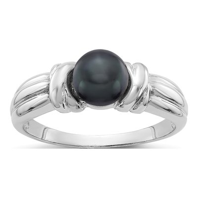 14K White Gold Black Freshwater Cultured Pearl Ring
