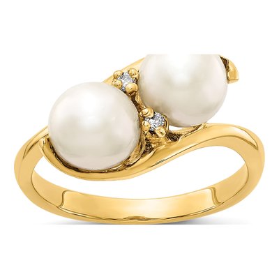 14K Yellow Gold Black Freshwater Cultured Pearl & Diamond Ring