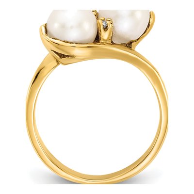 14K Yellow Gold Freshwater Cultured Pearl & Diamond Two-Pearl Ring – view 2
