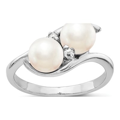 14K White Gold Black Freshwater Cultured Pearl & Diamond Ring