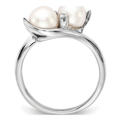 14K White Gold Freshwater Cultured Pearl & Diamond Two-Pearl Ring – view 2
