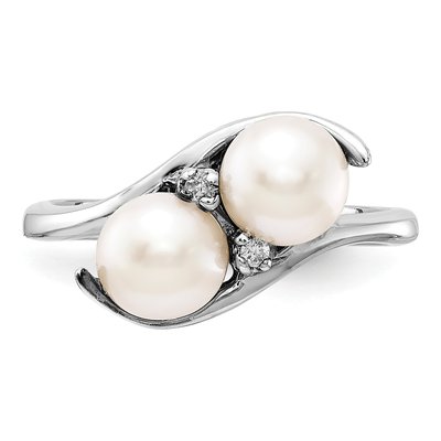 14K White Gold Freshwater Cultured Pearl & Diamond Two-Pearl Ring – view 5
