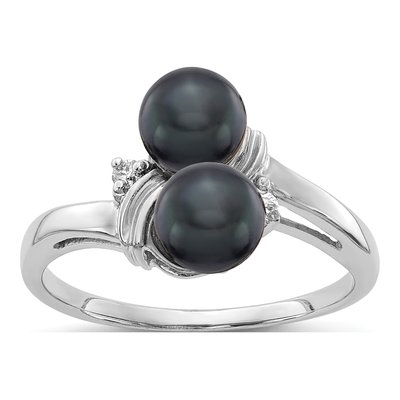14K White Gold Black Freshwater Cultured Pearl & Diamond Ring