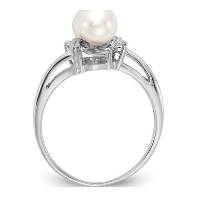 14K White Gold Freshwater Cultured Pearl & Diamond Two-Pearl Ring – view 2