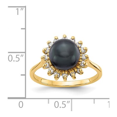 14K Yellow Gold 1/4 ct tw Black Freshwater Cultured Pearl & Diamond Halo Ring – view 2