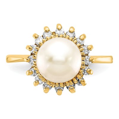 14K Yellow Gold 1/4 ct tw Freshwater Cultured Pearl & Diamond Halo Ring – view 4