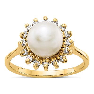 14K Yellow Gold 1/4 ct tw Freshwater Cultured Pearl & Diamond Halo Ring