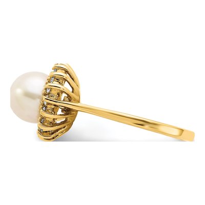 14K Yellow Gold 1/4 ct tw Freshwater Cultured Pearl & Diamond Halo Ring – view 3