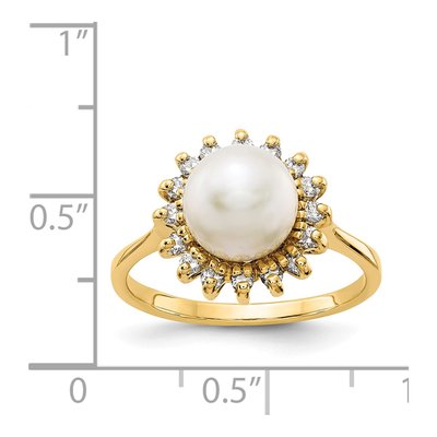 14K Yellow Gold 1/4 ct tw Freshwater Cultured Pearl & Diamond Halo Ring – view 5