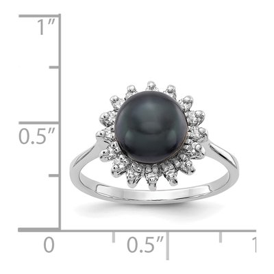 14K White Gold 1/4 ct tw Black Freshwater Cultured Pearl & Diamond Halo Ring – view 2