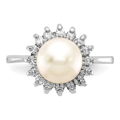 14K White Gold 1/4 ct tw Freshwater Cultured Pearl & Diamond Halo Ring – view 4