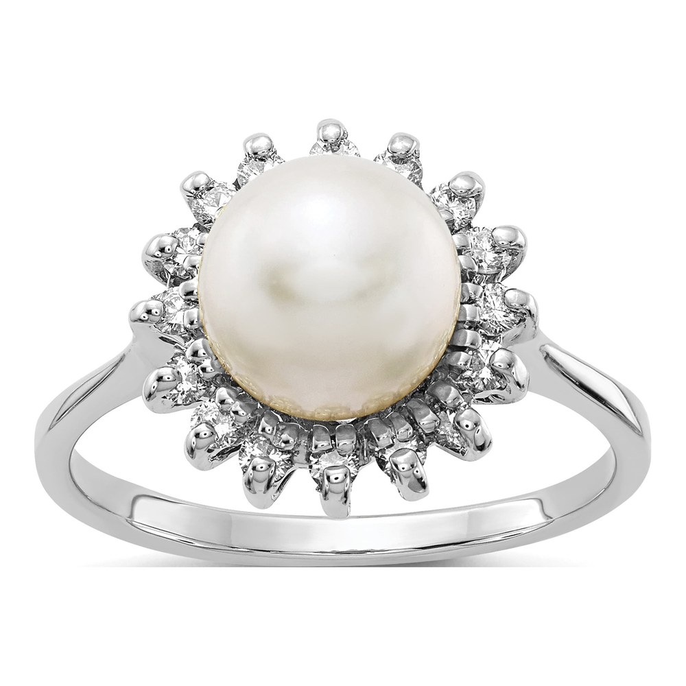 14K White Gold 1/4 ct tw Freshwater Cultured Pearl & Diamond Halo Ring