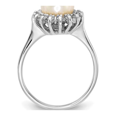 14K White Gold 1/4 ct tw Freshwater Cultured Pearl & Diamond Halo Ring – view 2