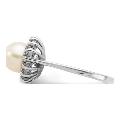 14K White Gold 1/4 ct tw Freshwater Cultured Pearl & Diamond Halo Ring – view 3