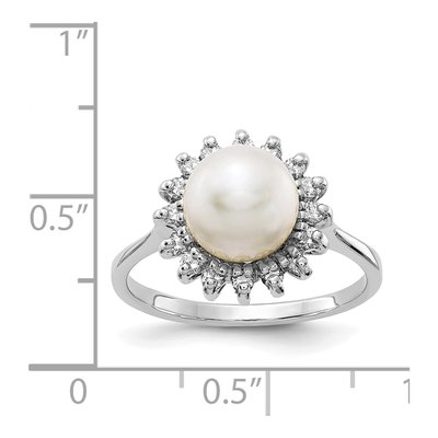 14K White Gold 1/4 ct tw Freshwater Cultured Pearl & Diamond Halo Ring – view 5