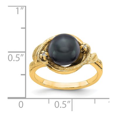 14K Yellow Gold Black Freshwater Cultured Pearl & Diamond Swirl Ring – view 2