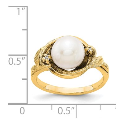 14K Yellow Gold Freshwater Cultured Pearl & Diamond Swirl Ring – view 2
