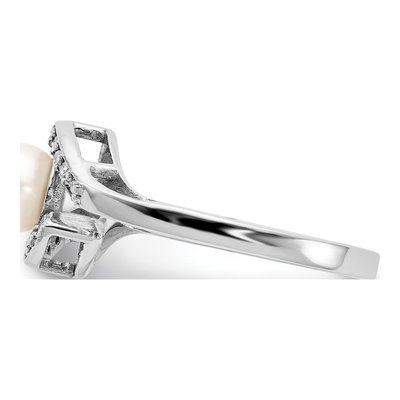 14K White Gold Pearl Diamond Bypass Ring Mounting – view 3