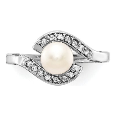 14K White Gold Pearl Diamond Bypass Ring Mounting – view 4