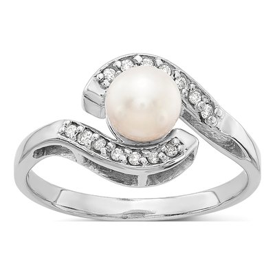 14K White Gold Pearl Diamond Bypass Ring Mounting