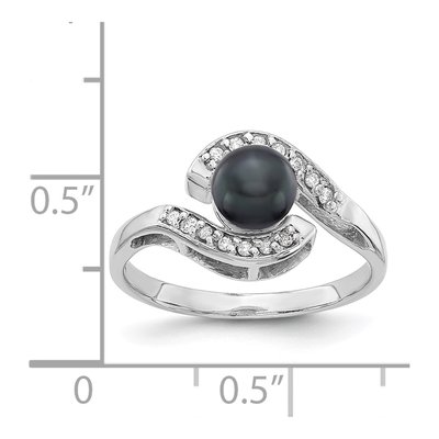 14K White Gold 1/20 ct tw Black Freshwater Cultured Pearl & Diamond Bypass Ring – view 2