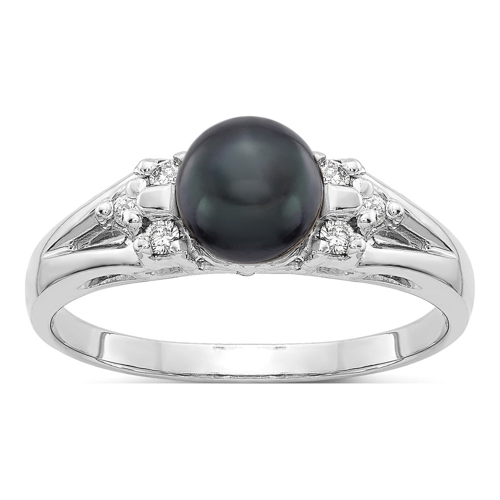 14K White Gold 1/10 ct tw Black Freshwater Cultured Pearl & Diamond Ring