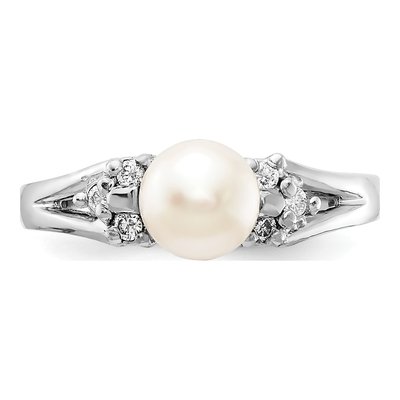 14K White Gold 1/10 ct tw Freshwater Cultured Pearl & Diamond Ring – view 4
