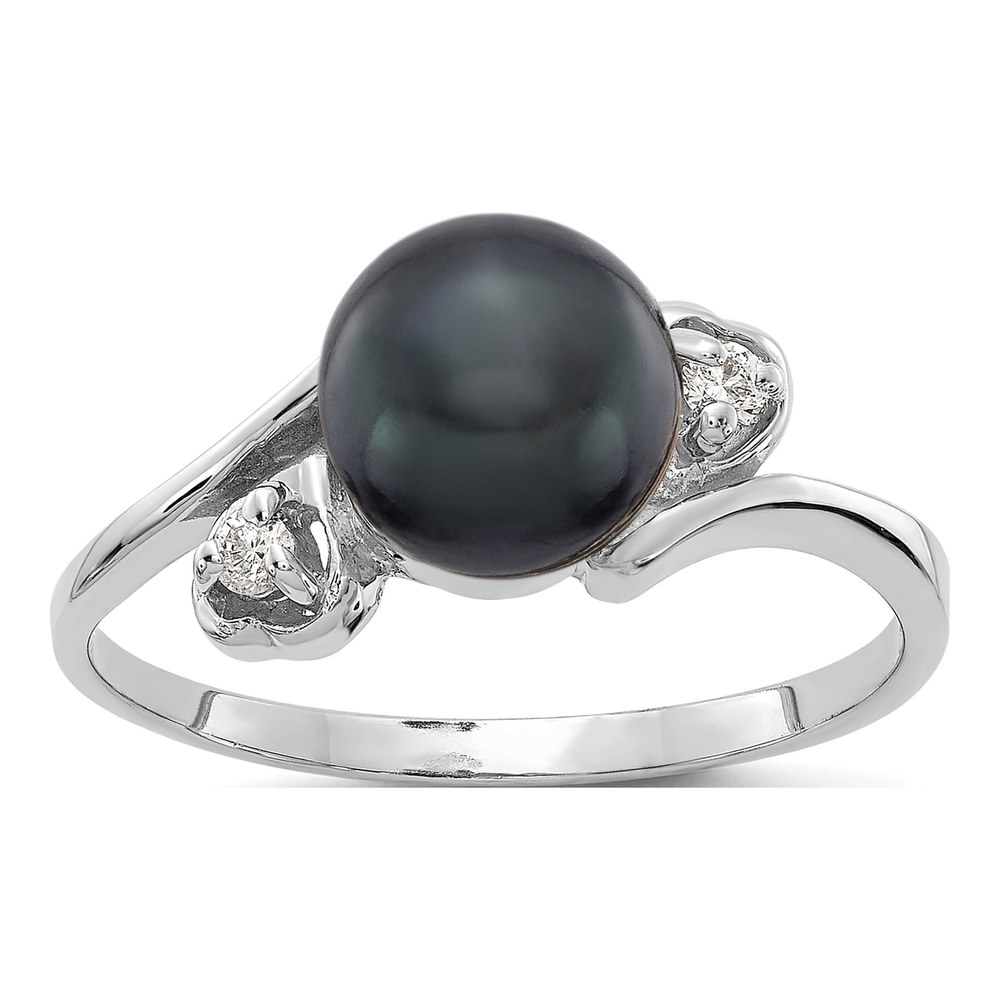 14K White Gold 1/20 ct tw Black Freshwater Cultured Pearl & Diamond Ring